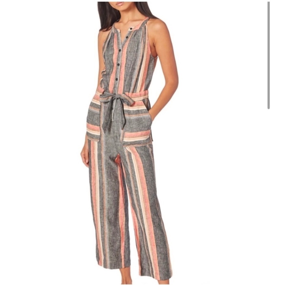 Anthropologie Joie Linen Jumpsuit XS‎ Striped pastel Wide Leg Boho Relaxed